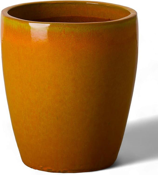 Emissary Bullet 14 in. Bright Orange Ceramic Round Planter (14 in. L x 14 in. W x 15.5 in. H) with Drainage Hole