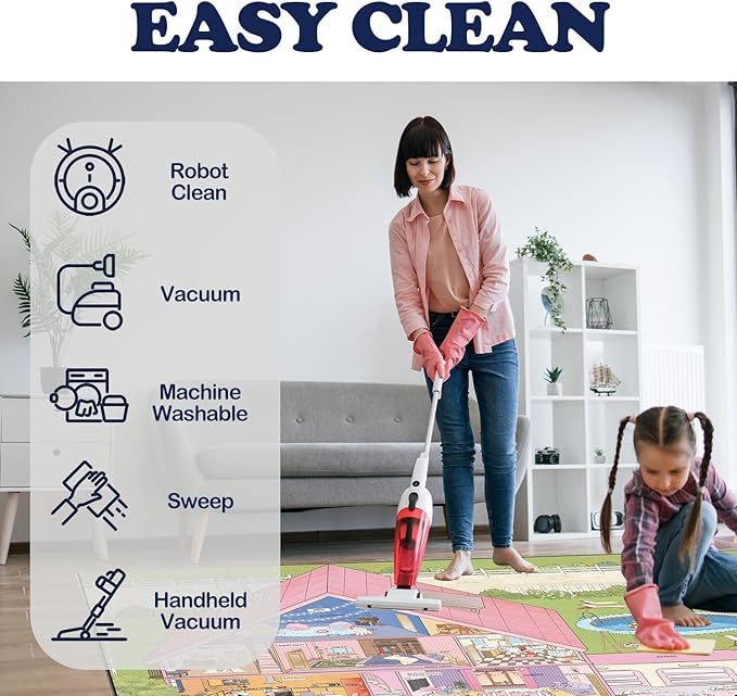 5x7ft Kids Doll House Play Rug,Non-Slip Faux Wool Carpet with Interactive English Words, Educational House Rooms Design for Playroom, Bedroom, Nursery Gift
