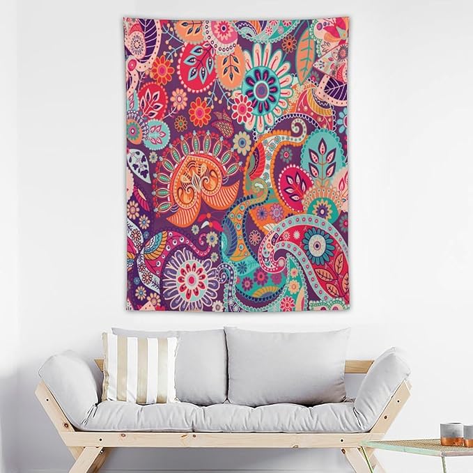 Boho Floral Tapestry, Abstract Mandala Plant Colorful Floral Home Art Wall Hanging for Bedroom Living Room Dormitory 40x60 Inch