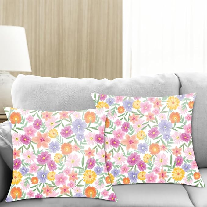 2 Pack Retro Cute Wildflowers Decor Throw Pillow Covers, 18x18 Pillow Cover, Decorative Couch Pillow Covers Flower Decor Pillowcase for Sofa Cushion Sofa Home Bedroom Office Car Seat Living Room