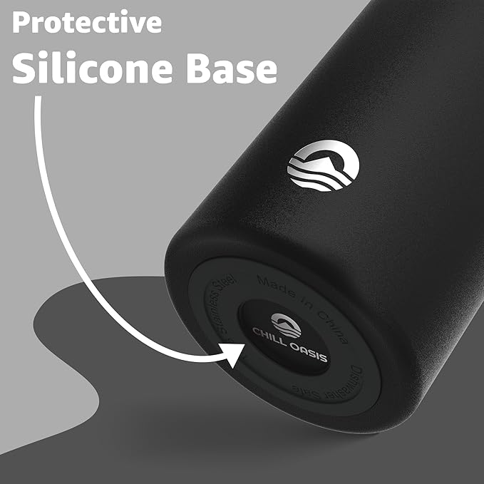 Chill Oasis Water Bottle | Compatible With Popular Flavor Cartridges | BPA Free, Leak Proof, Double-Walled Vacuum Insulated Stainless Steel, and Dishwasher Safe | Cold for 24 Hours (Black, 12oz)