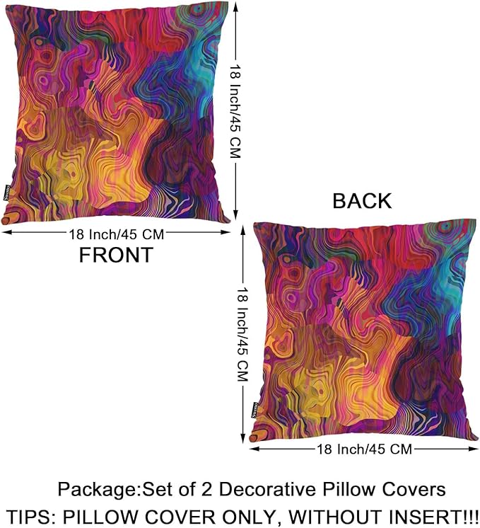 Swono Set of 2 Decorative Throw Pillow Covers Chaotic Waves, Abstract Blur Chaotic Waves Rainbow Pillowcases Accent Pillow Cushion Cover for Couch Sofa Bed Office Armchair 18 X 18 Inch