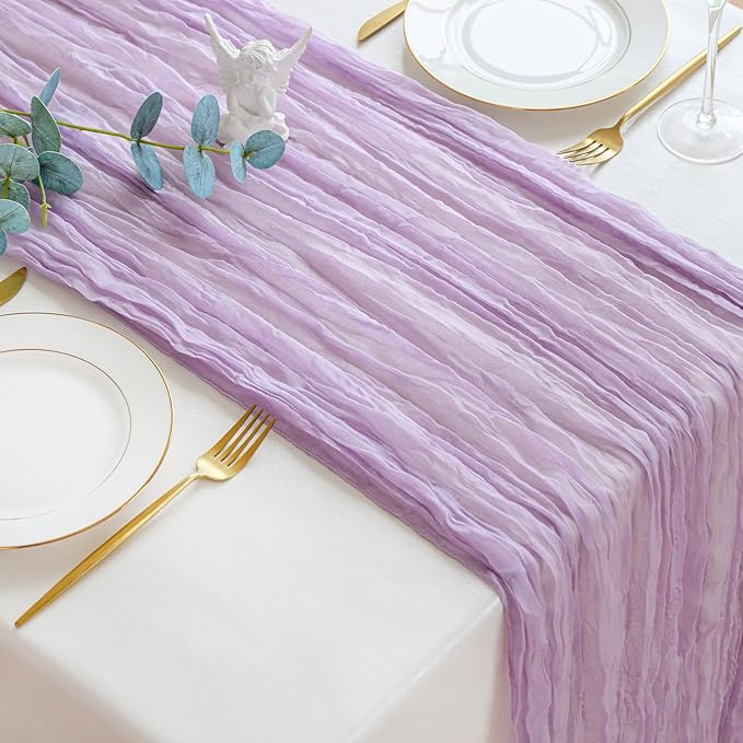 Sioloc 1 Pack Lilac Purple Lavender Cheesecloth Table Runner Fall Autumn Decor for Home 10ft Table Cloth for Tea Wedding Birthday Party Baby Bridal Shower Halloween Thanksgiving