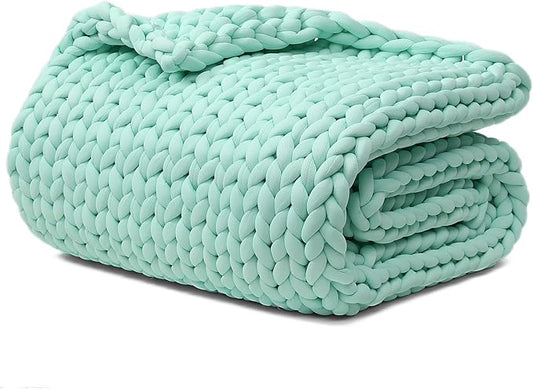 YnM Cooling Chunky Throw Blanket, Medium-Weight, Hand Knitted, Skin Friendly, Ventilated and Breathable, Machine Washable, Home Décor Piece for Couch, Sofa and Bed (Menthe Green, 60x80 Inch)