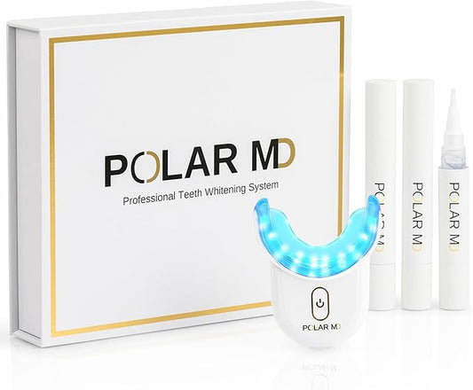 Polar MD Teeth Whitening Kit, Professional Teeth Whitener Gel Pens, 1YR. Supply, Compare to Whitening Strips. Powerful 32 LED Wireless Activating Light.