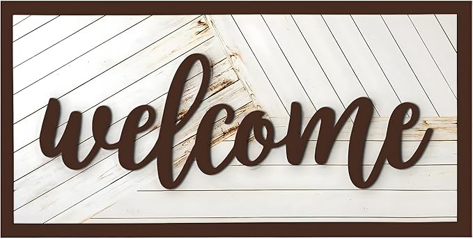 Welcome Sign - Large Rustic Wooden Wall Decor for Farmhouse Living Room, Entryway, or Foyer | 32"x16" Hanging Wall Art