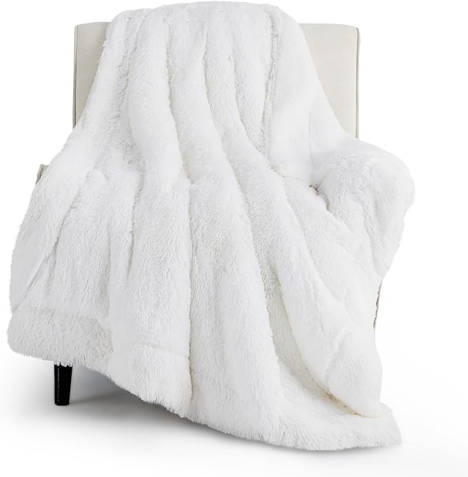 Bedsure GentleSoft Fluffy White Throw Blanket, White Decor Fuzzy Gifts for Women, Soft Cozy Furry Sherpa Fleece Plush Thick Warm Shaggy Faux Fur Throw Blanket for Couch, Bed, Camping, Travel, 50x60