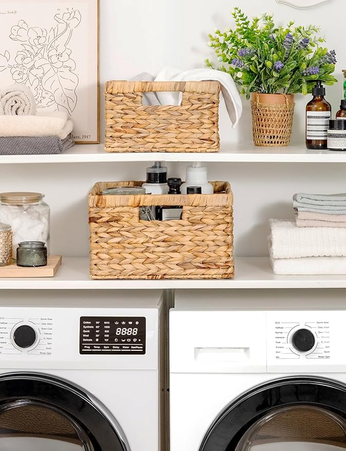 StorageWorks Wicker Storage Basket, Large and Small Baskets, Water Hyacinth Basket for Organizing, Decorative Water Hyacinth Storage Baskets, Set of 2