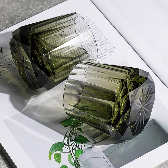 KAMMAK Crystal Whiskey Glasses Set of 2, Handcrafted 6.76oz Old Fashioned Glasses Stemless, Luxury Cocktail Glasses, Hand Blown Scotch Cup for Women, Men Gift for Rocks, Bourbon, Bar Barware