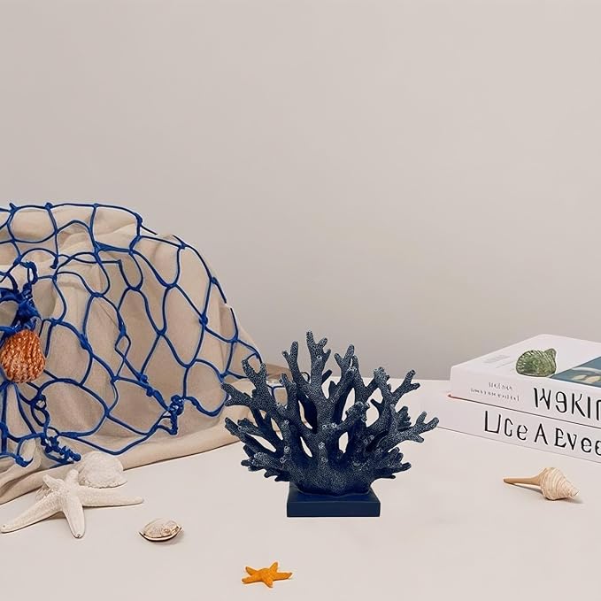 5.8" H Dark Blue Coral Decor - Resin Coral Statue, Nautical Decor for Home, Bedroom, Bathroom, Living Room, Ocean Themed Cabinet Shelf Tabletop Decoration