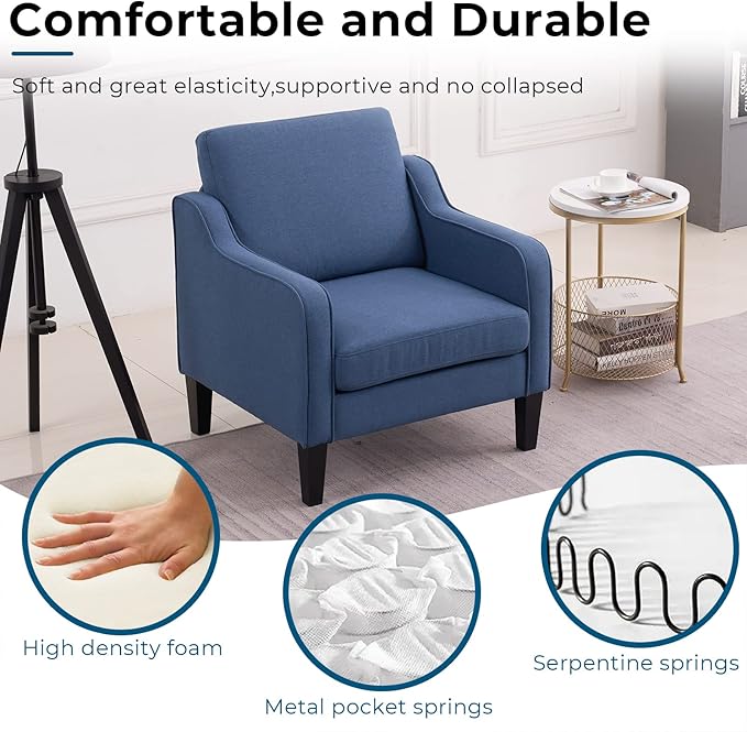 VINGLI Modern Accent Chairs Set of 2, Blue Living Room Chairs Comfy Armchair for Bedroom, Upholstered Sofa Chair Reading Chair for Small Spaces, Apartment, Waiting Room