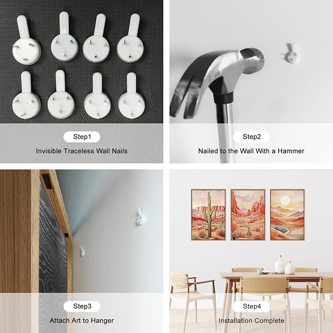 HLNIUC Boho Desert Plant Framed Canvas Wall Art Set,Southwestern Sun Mountain Wall Decor,Cactus Sunset Landscape Wall Painting,Watercolor Abstract Desert Art Prints for Living Room,Bedroom - 16”x24”x3