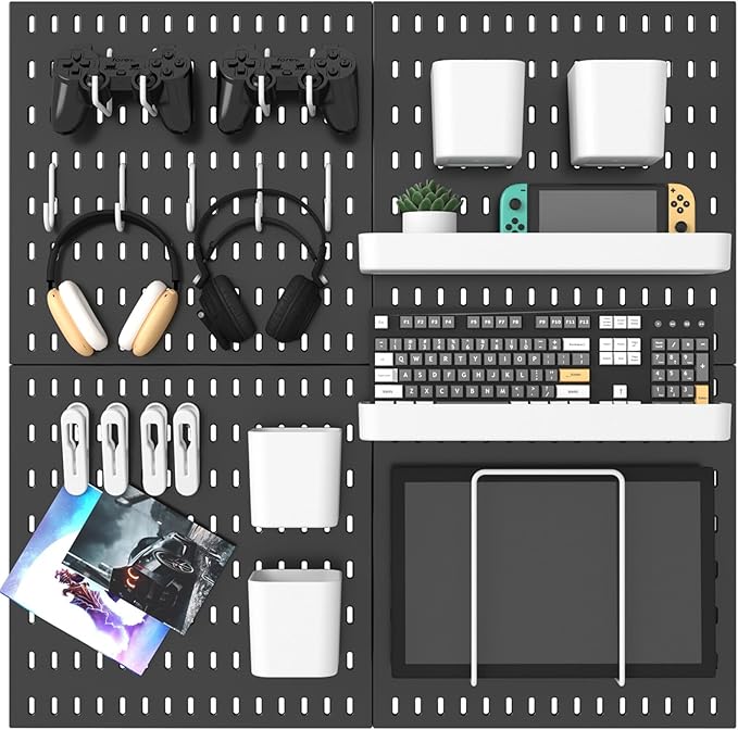 Pegboard Combination Kit, 25.2" x 25.2" Wall Mounted Storage Set with 4 Pegboards & 20 Accessories Hanging, Peg Boards Organizer