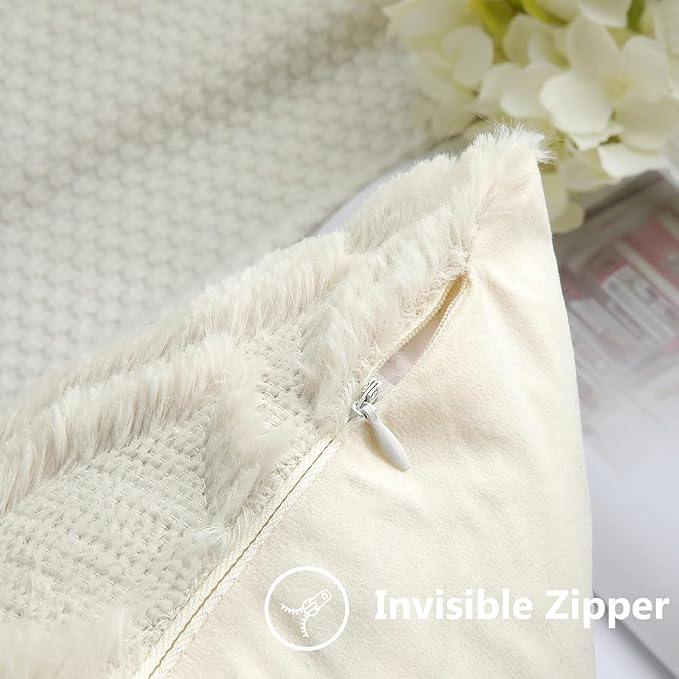 decorUhome Fall Throw Pillow Covers 26x26 Inch Set of 2, Soft Plush Decorative Faux Fur Beige Solid Couch Pillow Covers, Accent Farmhouse Neutral Square Euro Pillow Cases for Sofa Bed Living Room