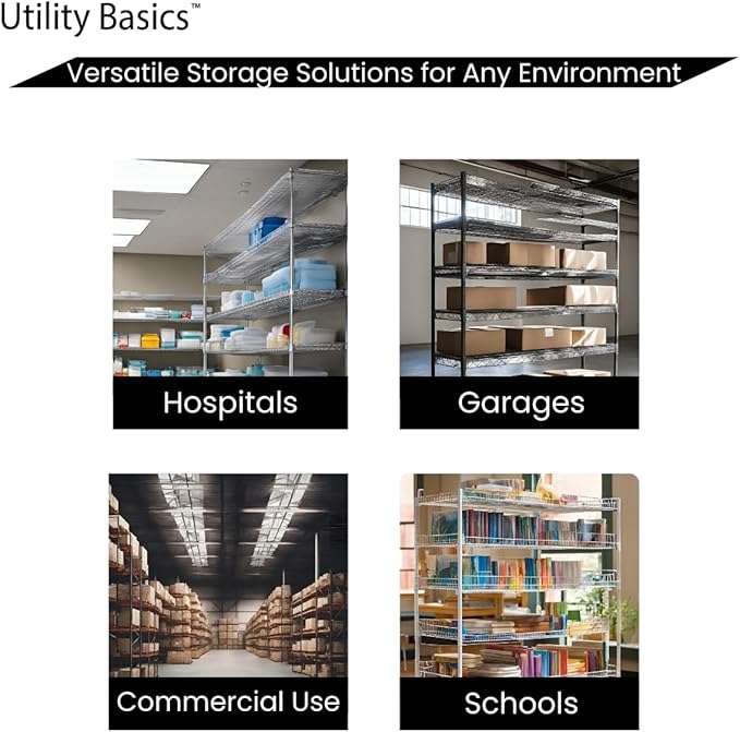 60"x18"x72" Black 5-Tier Premium Wire Shelving NSF 4000 LBS MAX Capacity Heavy Duty Steel Storage Rack for Warehouses, Garages, Hospitals, Commercial Spaces, & Schools w/Premium Wheels