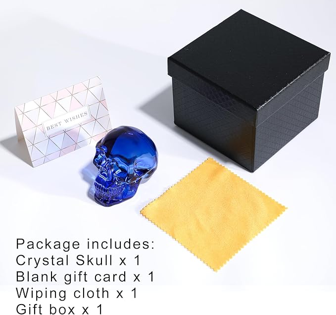 Model Statue for Halloween Decor Indoor Blue Crystal Skull Decorative Figurine Gifts for Women Husbands Halloween Head Figurine Decoration Gift (Blue Skull)