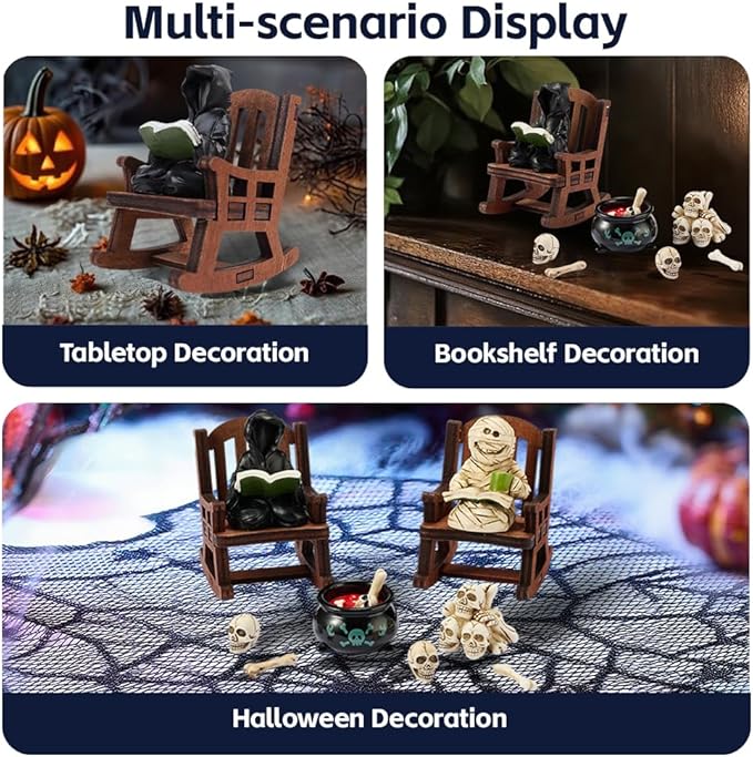 Halloween Fun Miniature Grim Reaper Figurine,Gothic Horror Resin Grim Reaper Decor,for Bookshelf Decor,Desk Trinkets,Collectible,Party Gifts