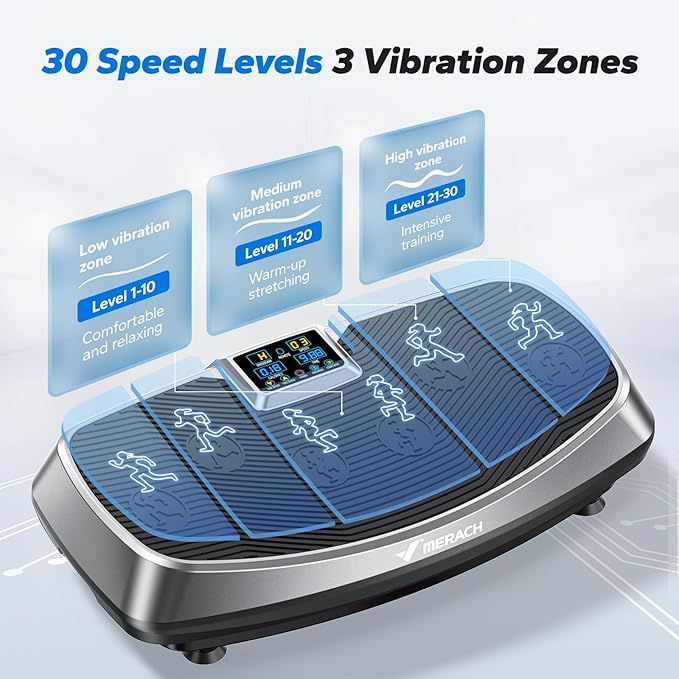MERACH Vibration Plate Exercise Machine, 3D & 4D Vibration Plate with 2 Tension Ropes LED Display, Whole Body Vibration Platform for Women Men, Exercise Equipment for Home