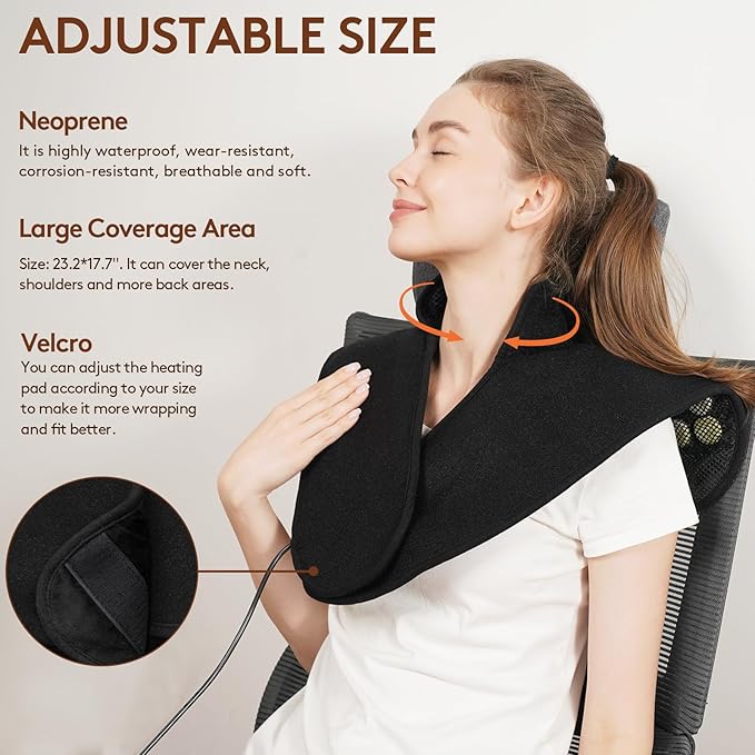 UTK Far Infrared Heating Pads for Neck and Shoulders and Back, Hot to 159℉, Gift for Women, FSA-HSA Eligible Neck and Shoulder Heating Pad with 84 Natural Jade, 24 Timers & Auto Shut Off (23 * 18'')