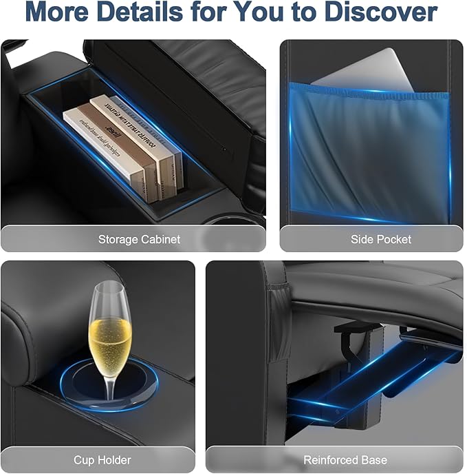 Recliner Chairs with Recliner Side Table End Table for Adults, Massage Rocker, USB Ports, 360 Degree Swivel Single Sofa Seat Living Room