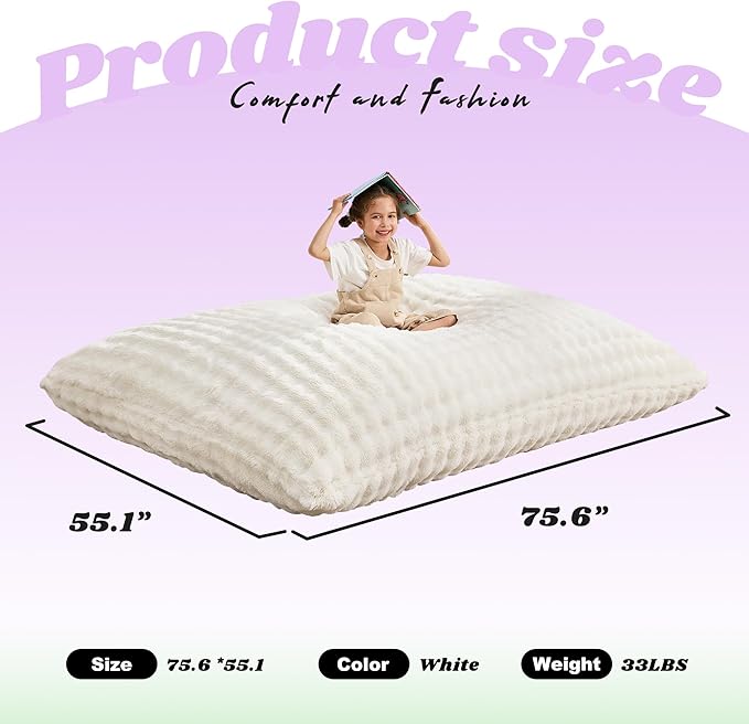 Hobestluk 3 in 1 Bean Bag Chair Giant Bean Bag Chairs for Adults with Bubble Cover Convertible Bean Bag Floor Cushion with Machine Washable Cover for Living Room (Bubble White)