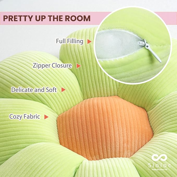 sioloc Flower Pillow,Flower Shaped Throw Pillow Butt Cushion Flower Floor Pillow,Seating Cushion,Cute Room Decor & Plush Pillow for Bedroom Sofa Chair(Light Green,23.6'')