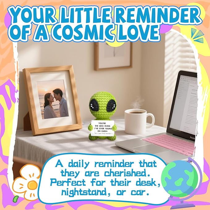 Unique Crochet Alien Decor Gift for Boyfriend, Girlfriend, Anniversary, Valentine's Day, Birthday, Christmas Funny Romantic Gifts for Him Her to My Love Presents