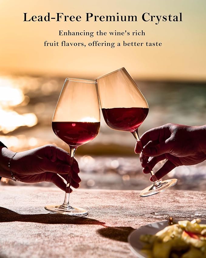 JBHO Hand Blown Bordeaux Wine Glasses - Set of 6-18 Ounce - Great Gift Packaging - Red Wine Glasses Lead-Free Premium Crystal Clear Glass