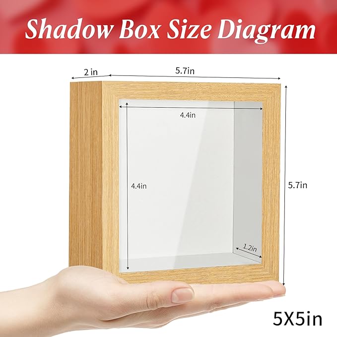 5x5 Shadow Box Picture Frame Display Case with Soft Linen Back-Thickened Panel,Small Mini Brown Deep Shadow Memory Box Frame 5x5 for Insect Display Pet Photo Memorial Flower Craft