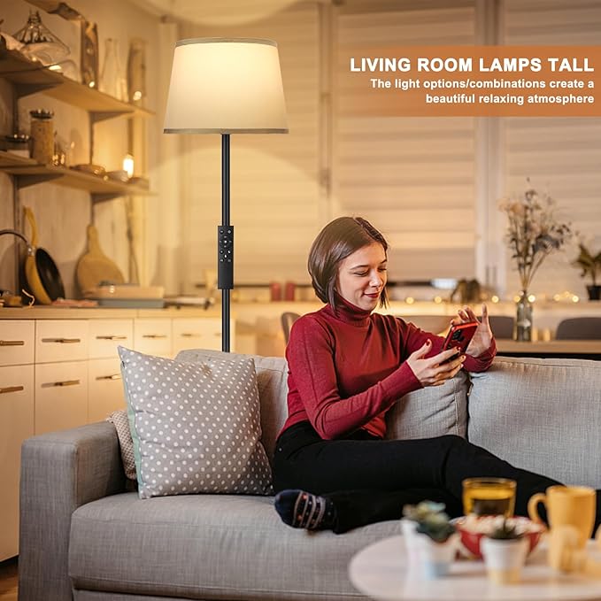 【Upgraded Floor Lamps for Living Room, Modern Floor Lamp with Remote Control, Dimmable Colors Temperature Standing Lamp Foot Switch, 9W Bulb Tall Lamps for Bedroom Office Kid Room - Grey