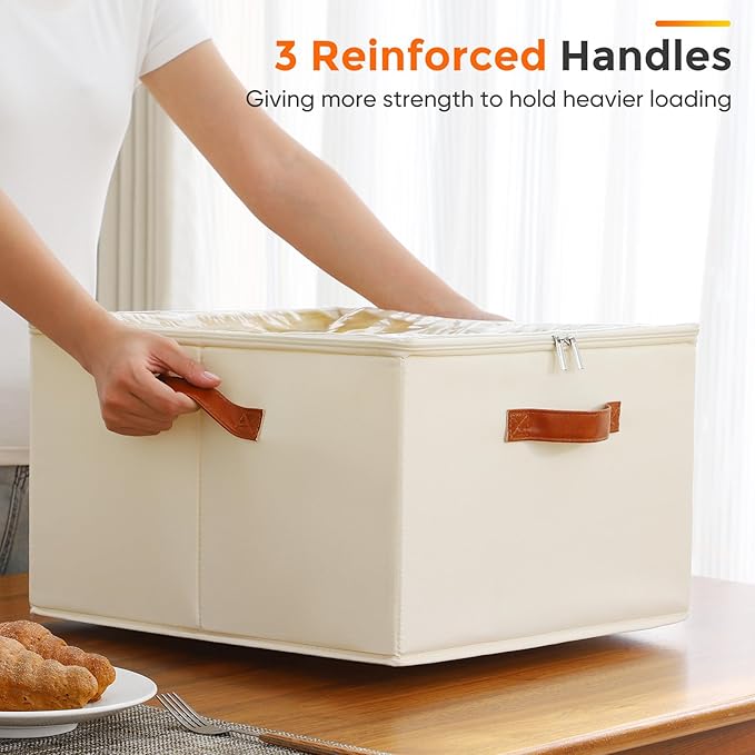 Wine Glass Storage Box with Dividers, 2 Pack Glassware Storage Containers, Stemware Storage Cases Holds 32 Wine Glasses, Stackable Crystal Storage Containers with Clear Cover for Moving，Beige