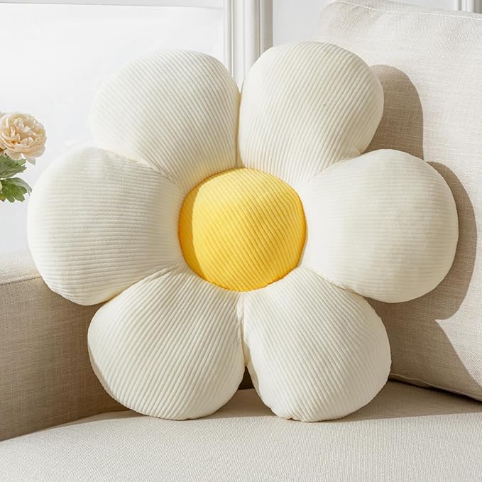 Flower Pillow, Daisy Flower Shaped Pillow Cushion six Petal 15.75" Floor Pillows White Home Decorative Pillows for Bed, Sofa, Couch
