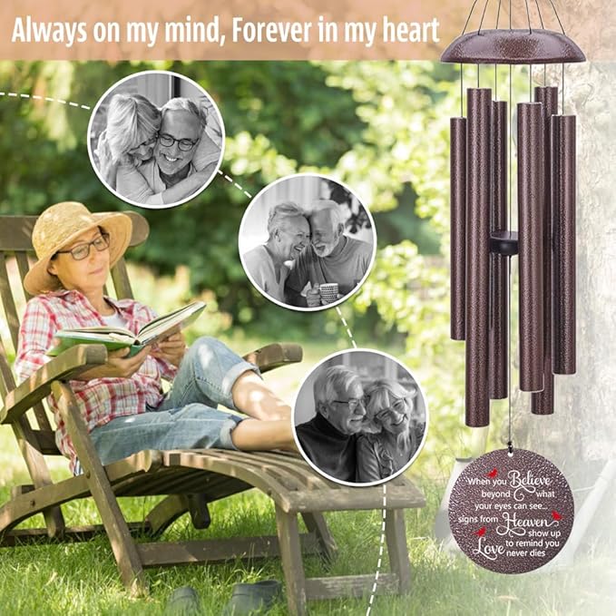 Personalized Sympathy Wind Chimes, Cardinal Wind Chime, in Memory for Loss of Loved Dad/Mom/Ones, Metal Memorial Sympathy Gifts, 36inch Deep Tone Wind Chime, in Loving Memory