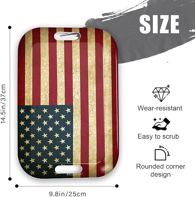 Serving Trays with Handles, 14.5 x 9.8 inch Rectangular Plastic Tray for Restaurant, Kitchen, Vintage United States of America Flag