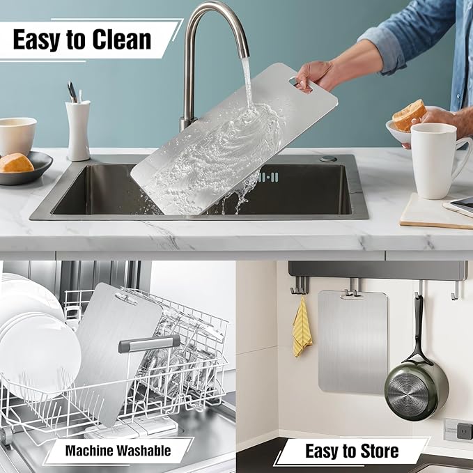 Titanium Cutting Board for Kitchen - 100% Pure Titanium Cutting Boards Non Toxic - 2025 New Upgrade Double Sided Metal Chopping Boards for Meat, Vegetables, Fruits, Dishwasher Safe (18 x 12 In)