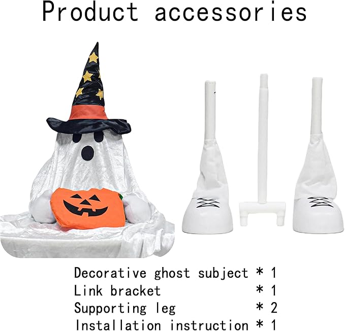 37" Front Porch Light up Halloween Ghost Figure Décor, Kit Standing Trick or Treat Indoor and Outdoor Decorations-Start