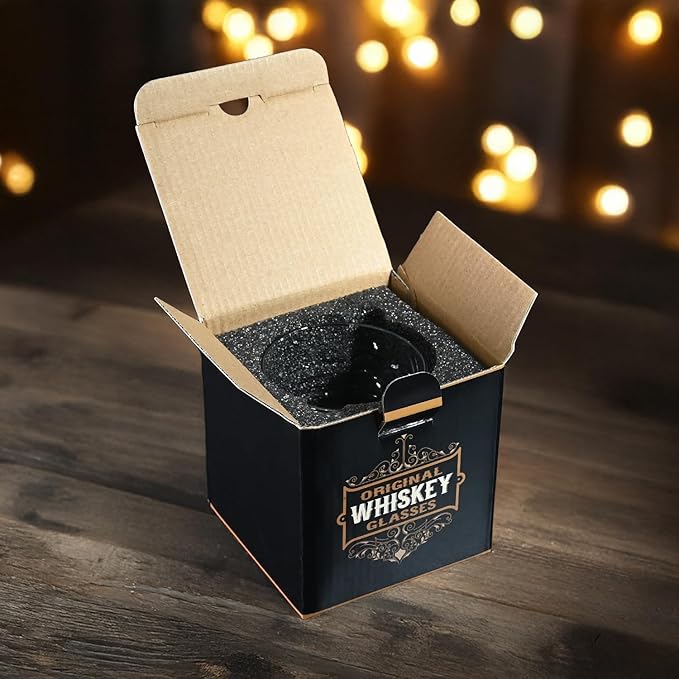 Old Fashioned Whiskey Glasses, Stemless Wine Glasses with Gift Box, 10Oz Rocks Glass for Scotch Cocktail Bourbon Vodka Liquor, Unique Gifts for Dad, Husband, Father's Day, Anniversary