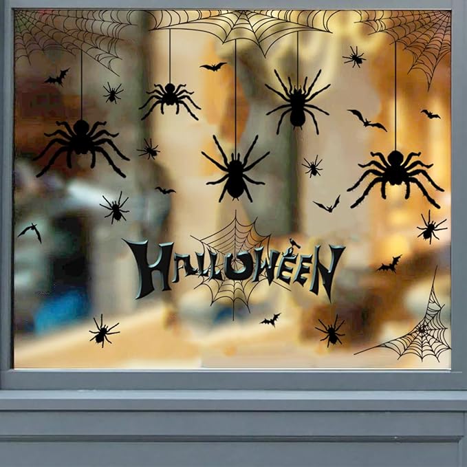 Halloween Spider Web Bat Patterns Wall Decals - Peel and Stick Removable Stickers for Scary Theme Party Decorations