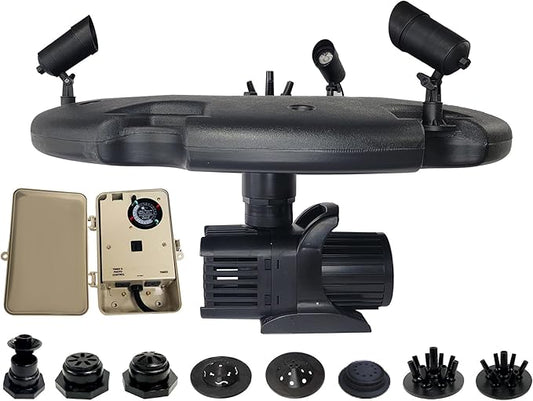 HALF OFF PONDS Floating Fountain – 1.75 HP Pond Aerator, 100' Cord – 14,800 GPH Water Pump – 11 Spray Patterns - Color-Changing LED Lights & Control Box - for Large Ponds, Lakes & Water Gardens