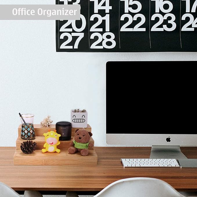 Step Spice Rack Set Cabinet Shelf Spice Holder, 3-Tier Bamboo Spice Organizers for Cabinet/Pantry/Cupboard/Countertop, Step Display Rack for Toy Suitable for Home/Office, 2 Pack Step Rack