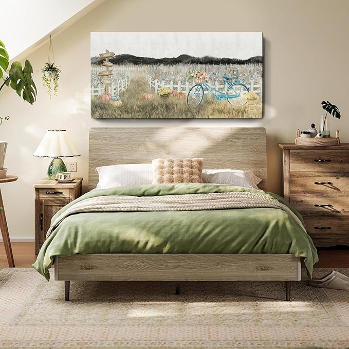 Oversized Wall Art for Living Room, Extra Large Wall Decor, Modern Vintage Farmhouse Boho Landscape Artwork Neutral Rustic Countryside Nature Floral Canvas Wall Picture for Office Bedroom Dining room