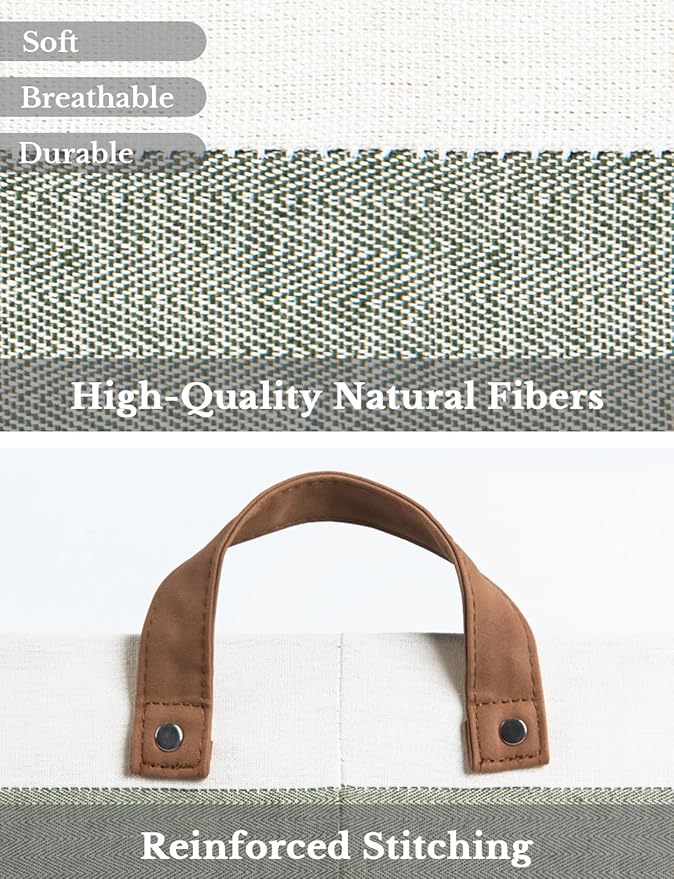 StorageWorks Storage Bins, Fabric Storage Bins for Shelves, Large Storage Baskets with Metal Frame, Closet Baskets and Bins with Handles, Green and White, 2-Pack