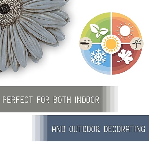NAT & Jules Gerbera Daisy Flower Shaped Dimensional Indoor Outdoor 12 inch Cast Resin Decorative Garden Stepping Stone, Patio, Walkway Sculpture Yard Art, Stone Grey