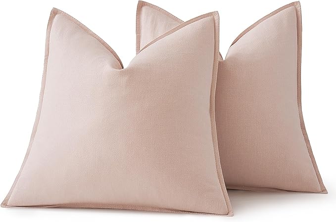 MIULEE Decorative Linen Euro Sham Pillow Covers 26x26 Light Pink Boho FarmhouseNeutral Couch Throw Pillows for Bed Pack of 2 Accent Modern Pillowcase Sofa Livingroom Home Decor