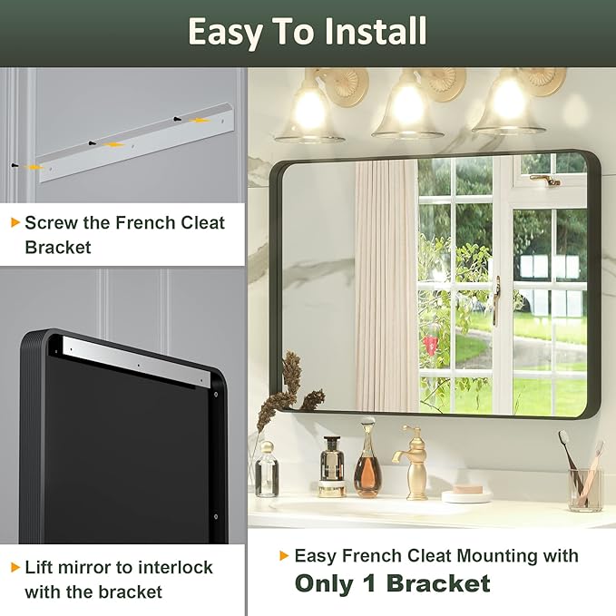 60 x 30 Inch Black Framed Mirror for Bathroom, Matte Black Bathroom Mirror for Over Sink Rectangle Large Vanity Mirror with Ribbed Texture Metal Frame for Home Decor (Horizontal/Vertical)