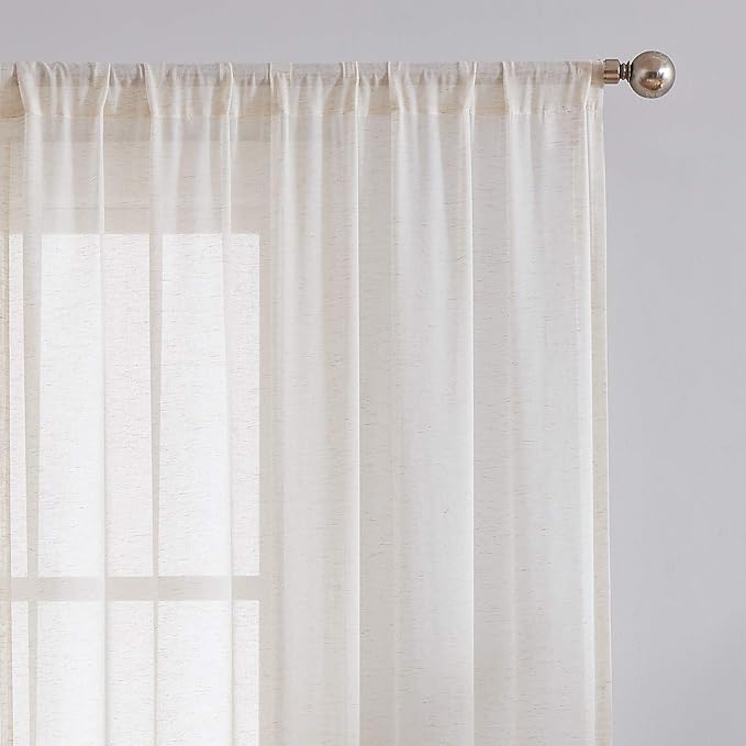 FMFUNCTEX Linen Sheer Sliding Door Curtains for Bedroom, Beige Curtains 108 Inches Long Window Curtain Drapes for Living Room, Natural Patio Glass Door Extra 100 Wide Curtain, Rod Pocket 1 Panel