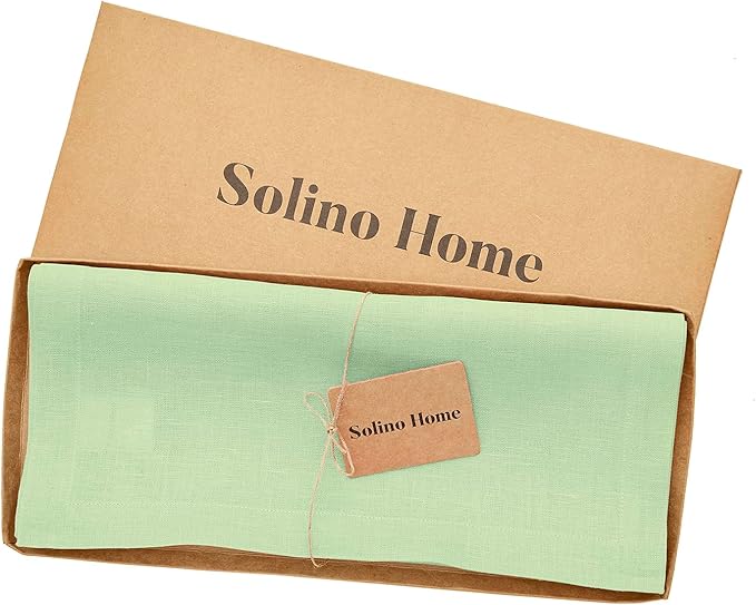 Solino Home Linen Table Runner 90 Inches Long - 100% Pure Linen Pastel Green Table Runner 14 x 90 Inch - Fete