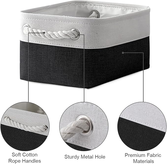 TheWarmHome Storage Bins for Shelves - 12x8x5.2 inch 1 Pack Storage Baskets for Gifts Empty for Closet Organizing Dog Gift Cloth Toy Cubes Box (White & Black)