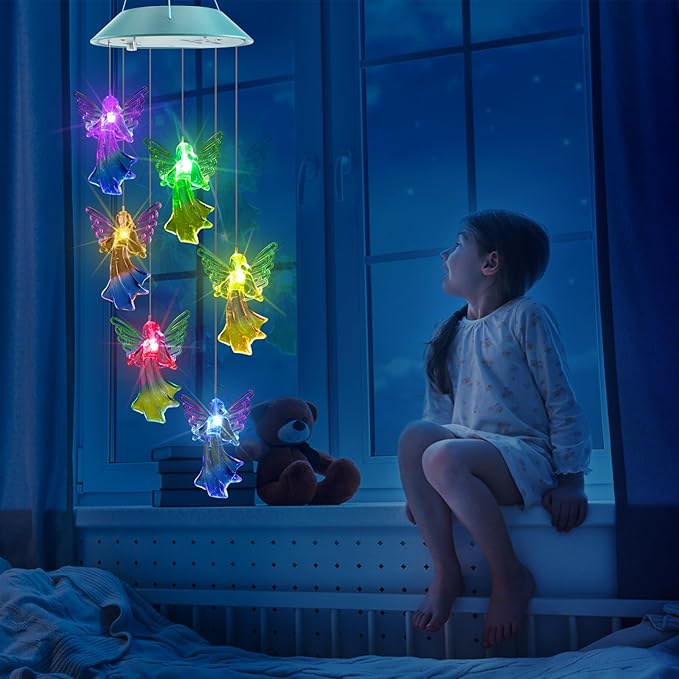 Toodour Solar Wind Chimes, Color Changing Angel Wind Chimes, LED Decorative Mobile, Gifts for Mom Grandma, Waterproof Outdoor Decorative Lights for Garden, Patio, Yard, Window Outdoor Decor