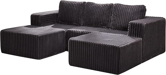 Hobestluk Modular Sectional Sofa Memory Foam Couch Oversized Sectional Sofa 3-Seater with Chaises Cloud Couch with Removable Cover U Shaped Sofa for Living Room (Strip Grey, U Shape)